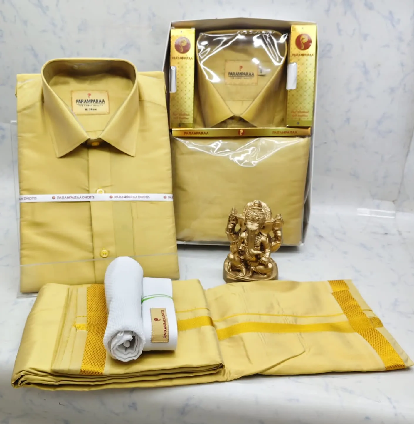 Silk Mixed Signature Jerry Border Dhoti Set